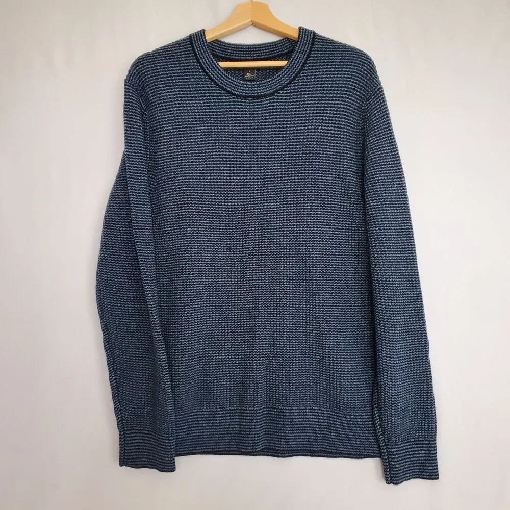 Banana Republic Men Sweater LG Recycled Italian Wool Blend Soft Variegated Navy